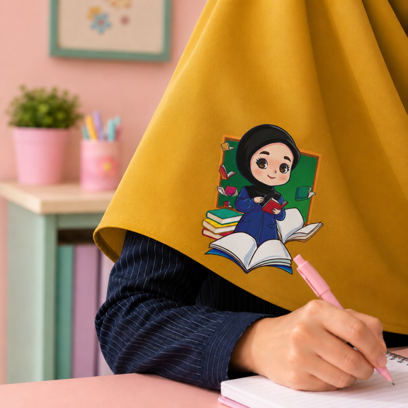 مقنعه کرپ طرحدار معلم خردلی