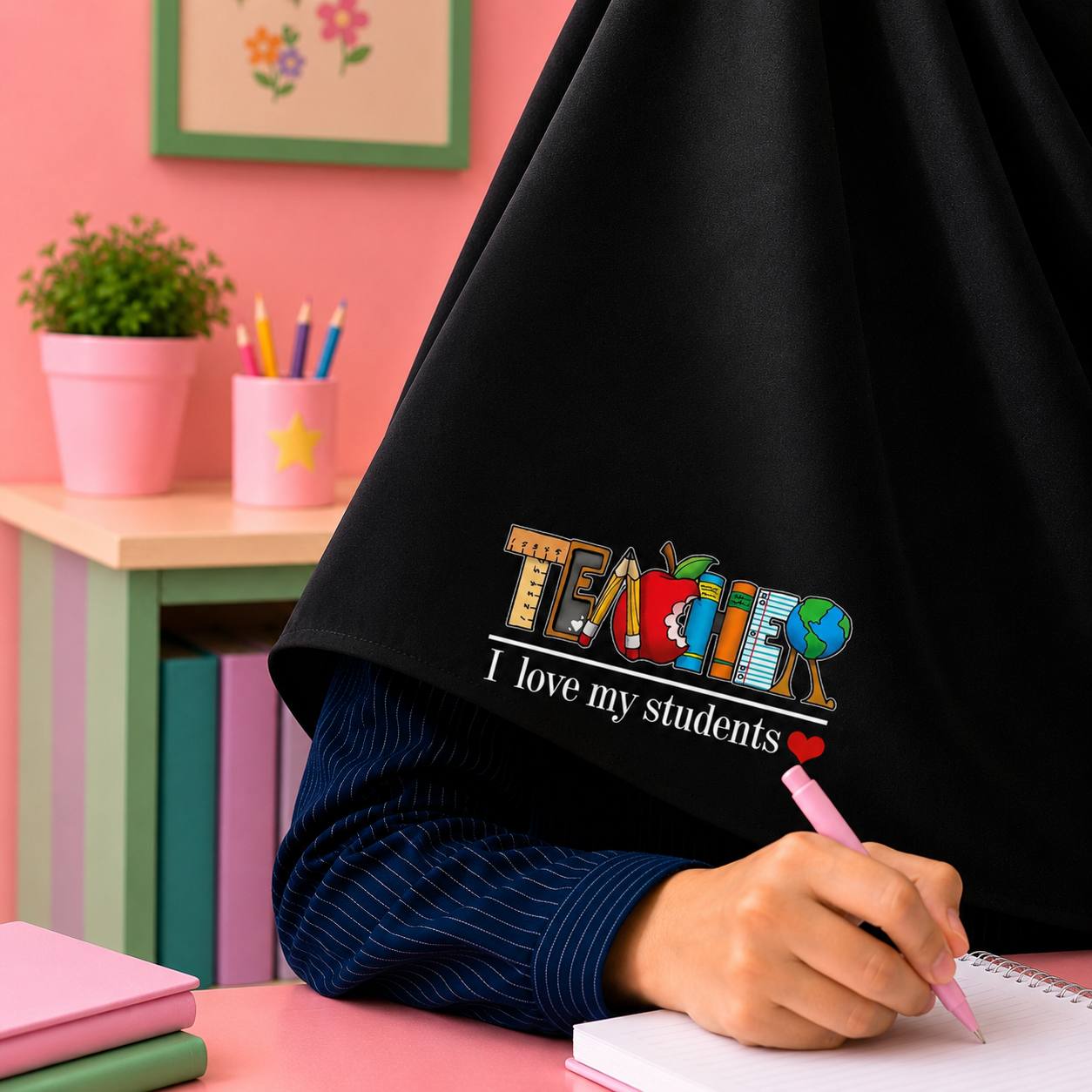 مقنعه طرحدار مشکیteacher(معلم زبان ) /بروجرد